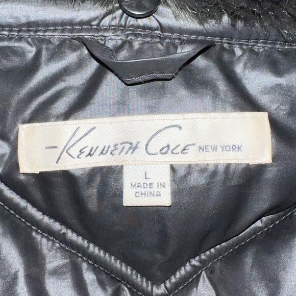 Kenneth Cole I Love New York Faux Fur Lined Coat size Large Black Puffy Jacket - Picture 13 of 14
